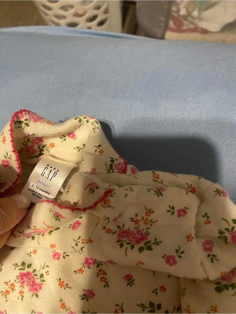 GAP Cream Floral Baby Bodysuit Set with Pink Trim-3 onesies